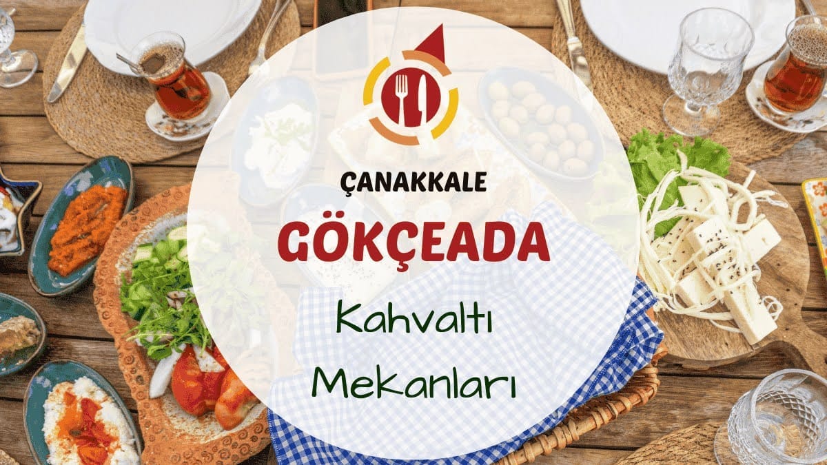 Kaleköy'de begonvillerle çevrili avluda serpme kahvaltı masası ve Gökçeada manzarası