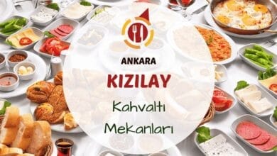Kızılay'da güneşli bir sabahta serpme kahvaltı tabağı ve çay bardakları