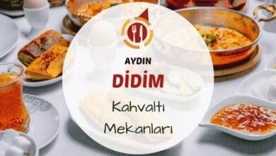 Didim'de deniz manzaralı bir kahvaltı sofrasında serpme kahvaltı tabakları ve çay