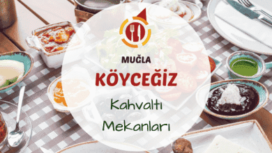 Köyceğiz gölü kenarında serpme kahvaltı tabağı ve çay bardağı ile sabah manzarası