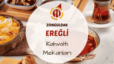 Ereğli'de serpme kahvaltı tabağı ve yeşillik dolu bahçe manzarası