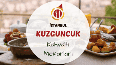 Kuzguncuk sokağında bahçeli bir kafede serpme kahvaltı masası görünümü