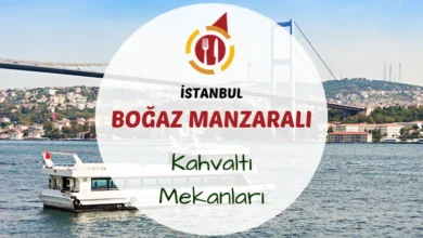 Boğaz manzarasına karşı hazırlanmış serpme kahvaltı masası ve çay bardakları