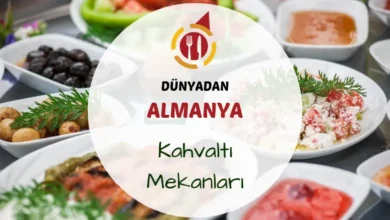 Almanya ve Türkiye'deki kahvaltı mekanlarında serpme kahvaltı tabakları ve çay servisi